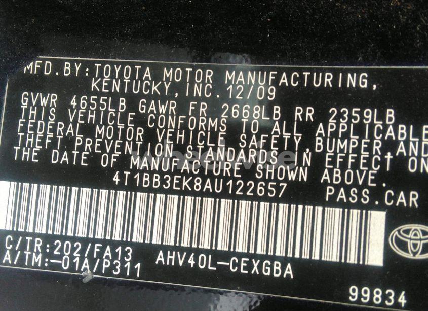 Photo 9 of 2010 Toyota Camry HYBRID (VIN 4T1BB3EK8AU122657)