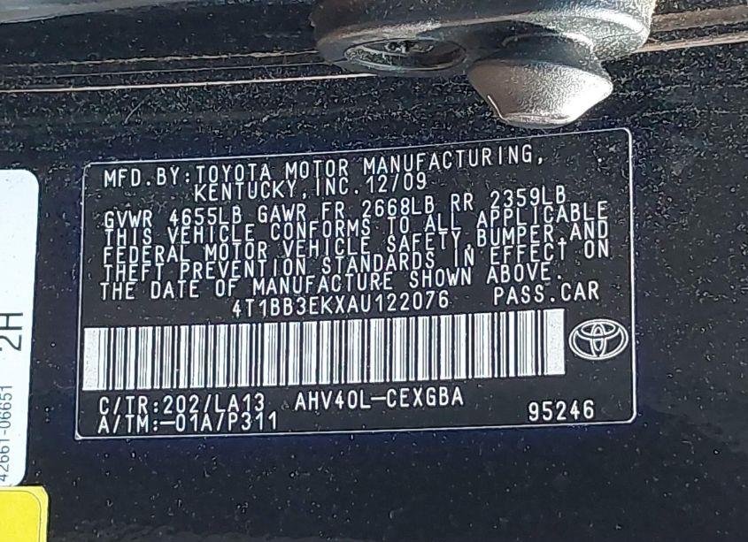 Photo 9 of 2010 Toyota Camry HYBRID (VIN 4T1BB3EKXAU122076)
