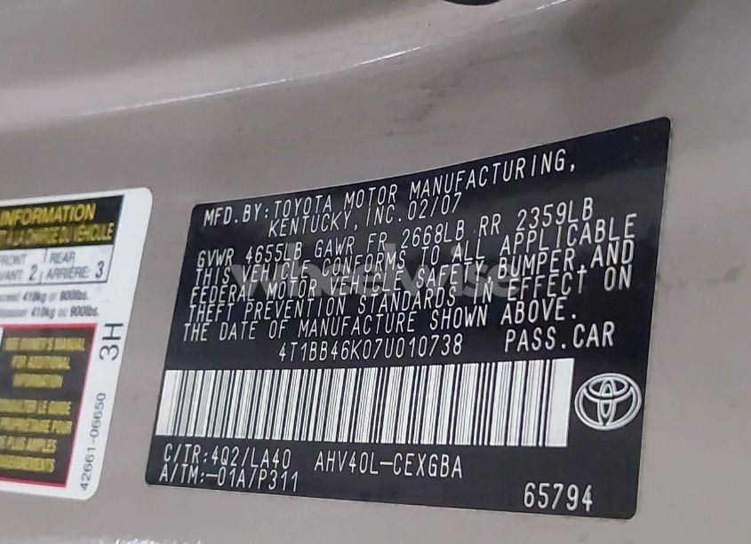 Photo 9 of 2007 Toyota Camry HYBRID (VIN 4T1BB46K07U010738)