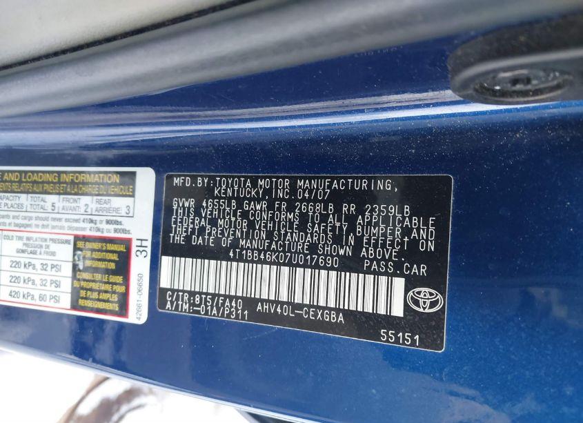 Photo 9 of 2007 Toyota Camry HYBRID (VIN 4T1BB46K07U017690)