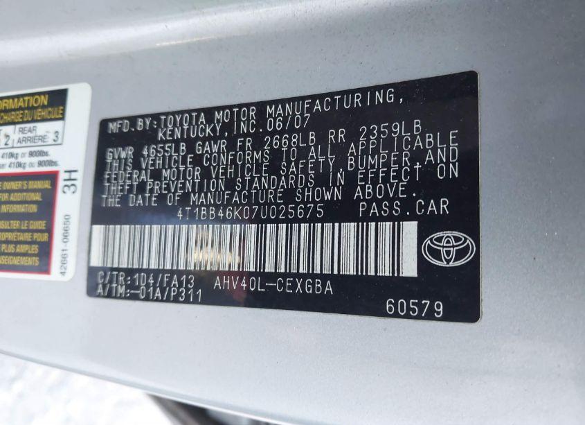 Photo 9 of 2007 Toyota Camry HYBRID (VIN 4T1BB46K07U025675)