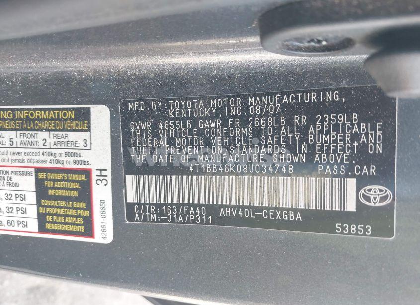 Photo 9 of 2008 Toyota Camry HYBRID (VIN 4T1BB46K08U034748)