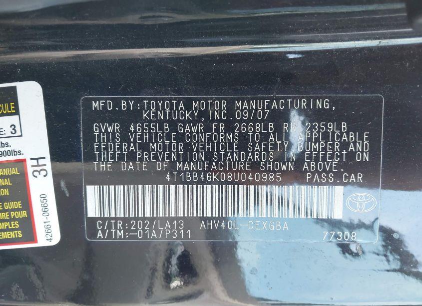 Photo 9 of 2008 Toyota Camry HYBRID (VIN 4T1BB46K08U040985)