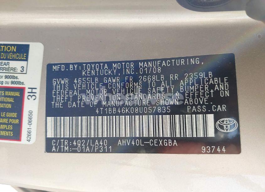 Photo 9 of 2008 Toyota Camry HYBRID (VIN 4T1BB46K08U057835)
