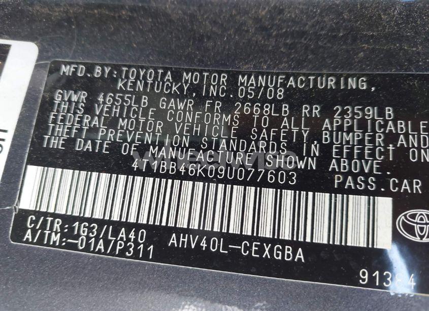Photo 9 of 2009 Toyota Camry HYBRID (VIN 4T1BB46K09U077603)