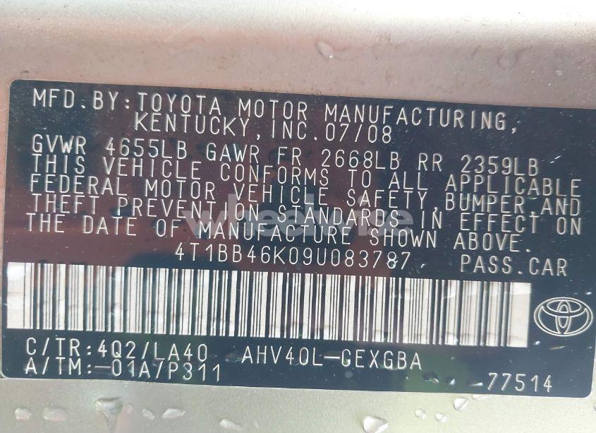 Photo 9 of 2009 Toyota Camry HYBRID (VIN 4T1BB46K09U083787)