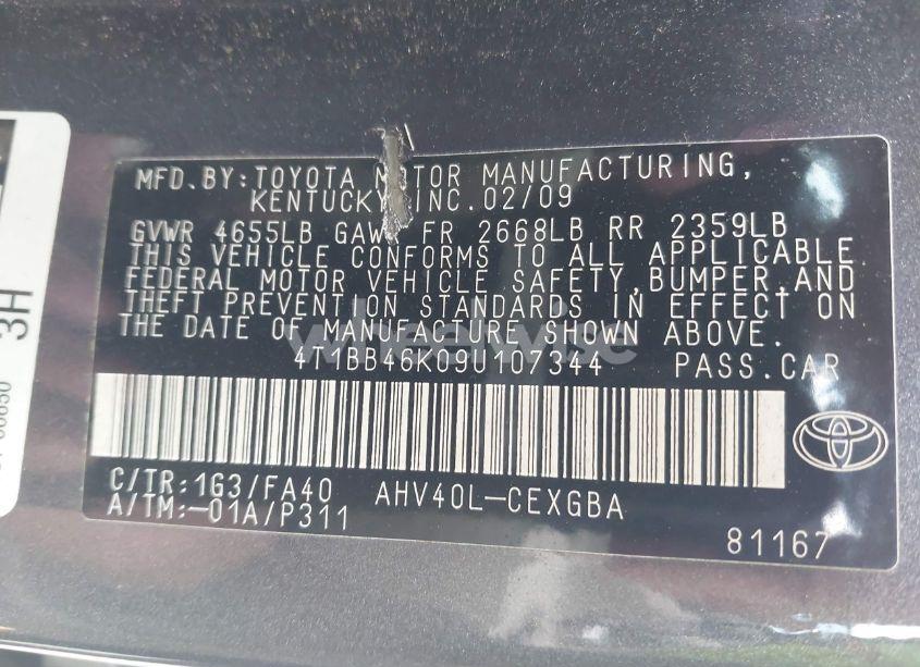 Photo 9 of 2009 Toyota Camry HYBRID (VIN 4T1BB46K09U107344)