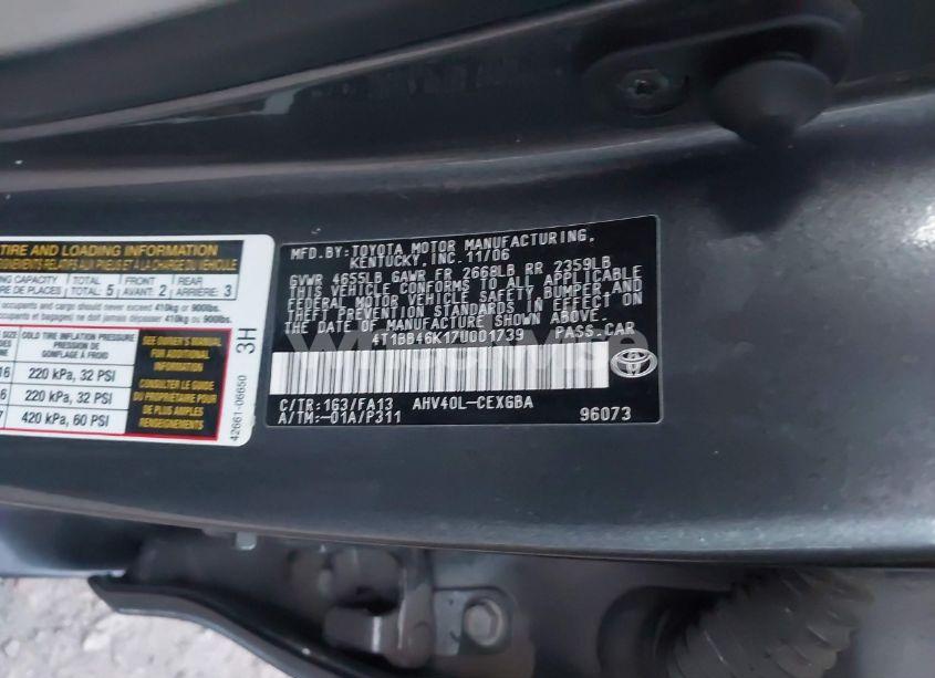Photo 9 of 2007 Toyota Camry HYBRID (VIN 4T1BB46K17U001739)