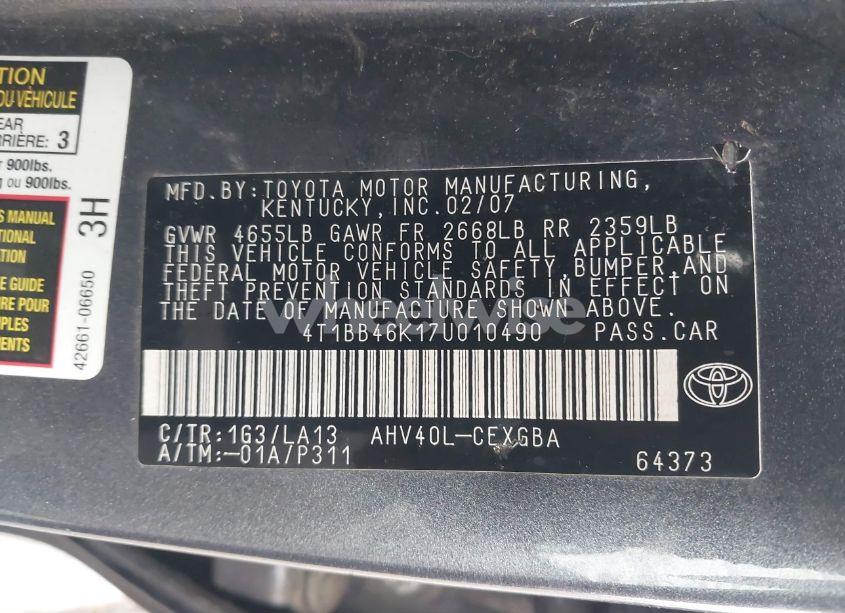 Photo 9 of 2007 Toyota Camry HYBRID (VIN 4T1BB46K17U010490)
