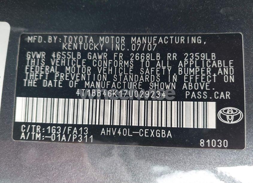 Photo 9 of 2007 Toyota Camry HYBRID (VIN 4T1BB46K17U029234)