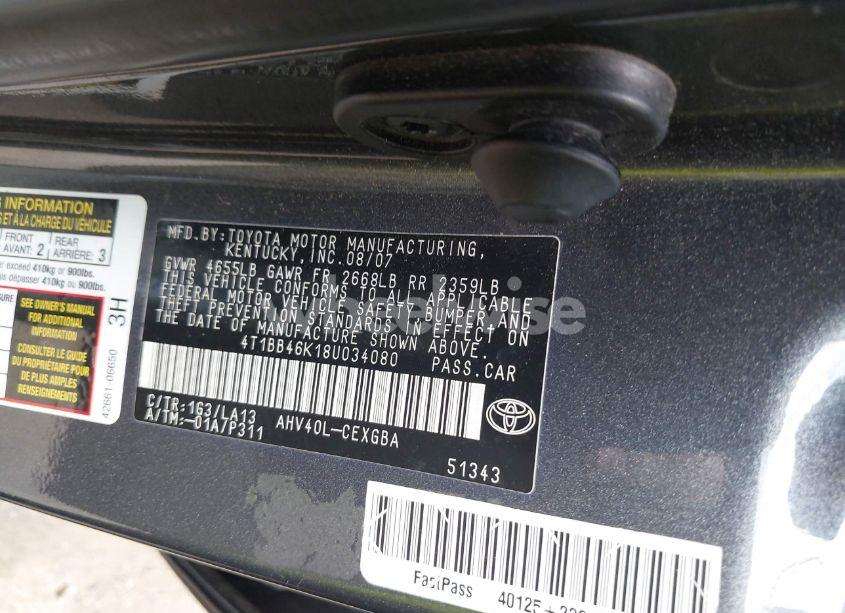 Photo 9 of 2008 Toyota Camry HYBRID (VIN 4T1BB46K18U034080)