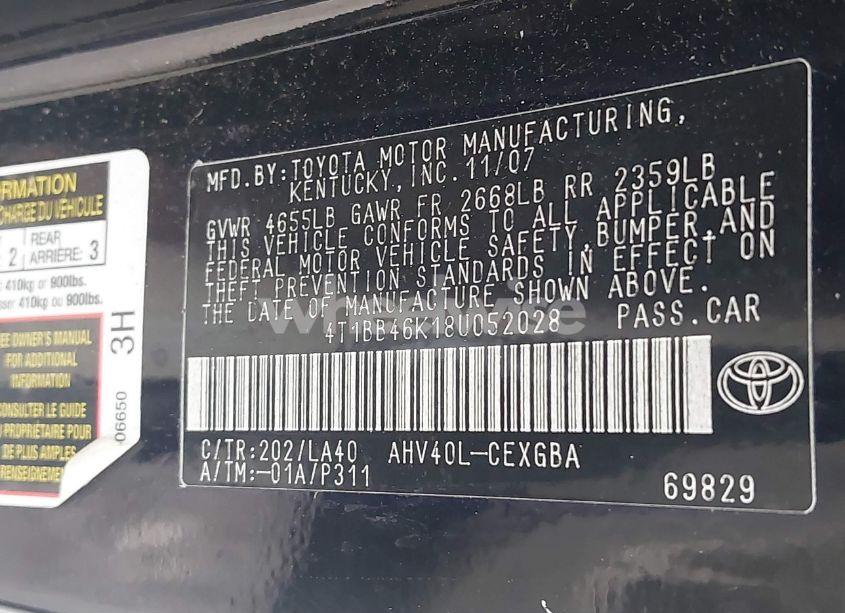 Photo 9 of 2008 Toyota Camry HYBRID (VIN 4T1BB46K18U052028)