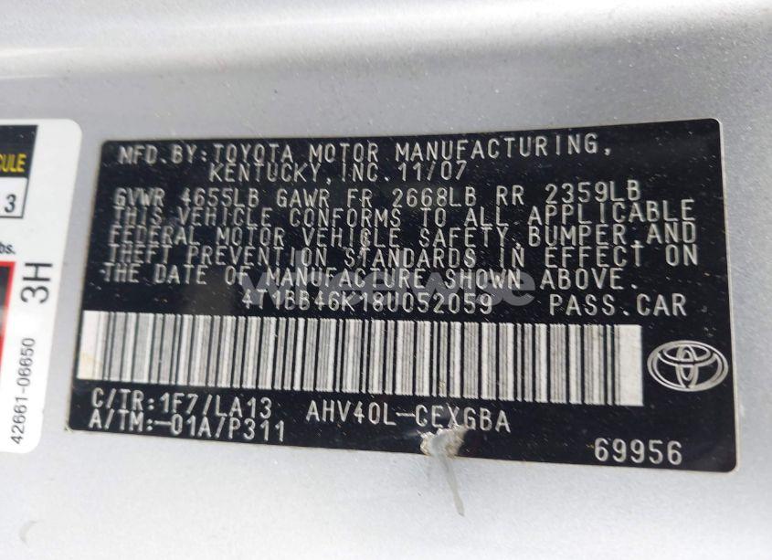 Photo 9 of 2008 Toyota Camry HYBRID (VIN 4T1BB46K18U052059)