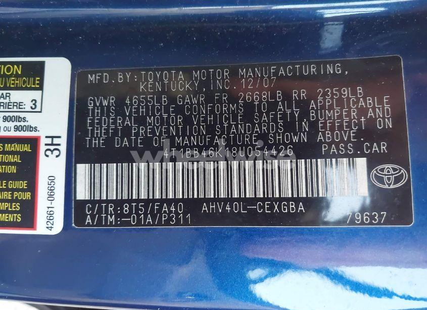 Photo 9 of 2008 Toyota Camry HYBRID (VIN 4T1BB46K18U054426)