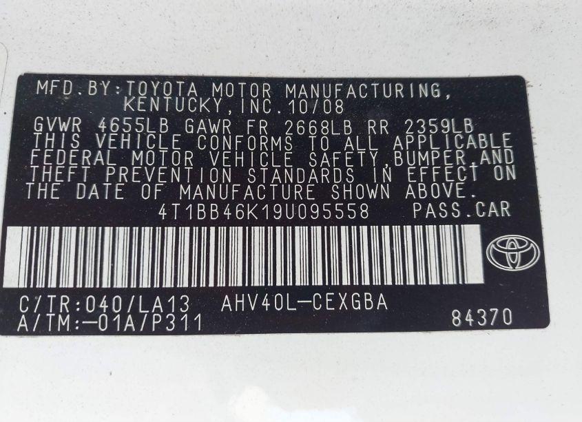 Photo 9 of 2009 Toyota Camry HYBRID (VIN 4T1BB46K19U095558)