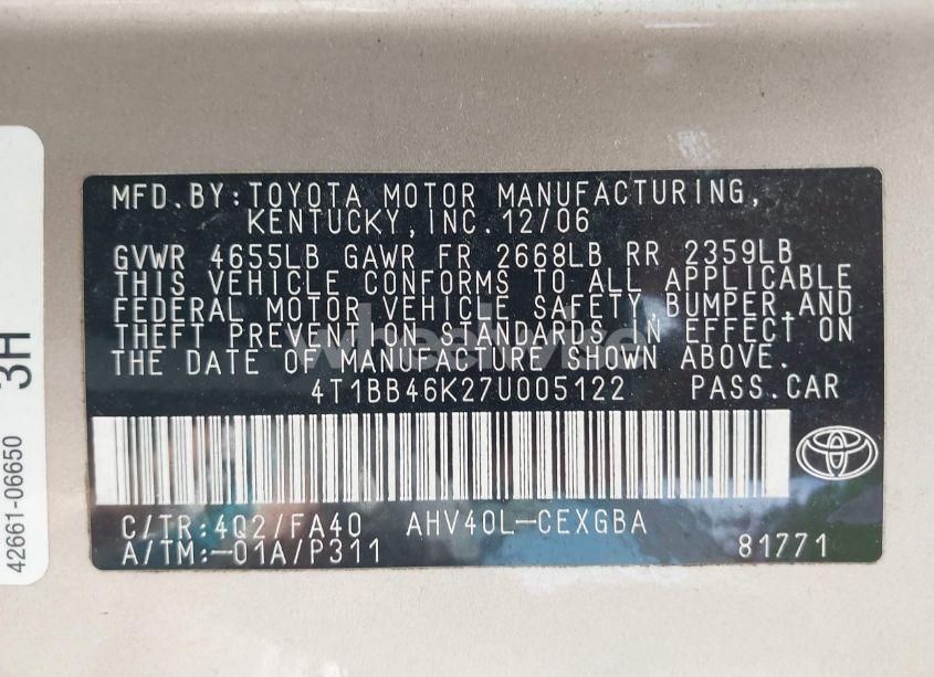 Photo 9 of 2007 Toyota Camry HYBRID (VIN 4T1BB46K27U005122)