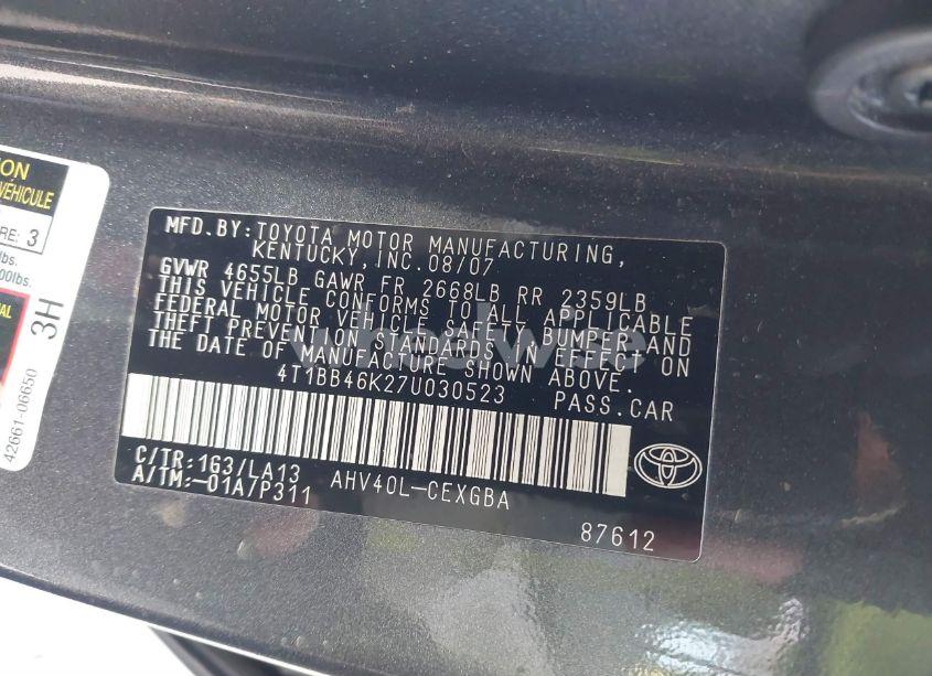 Photo 9 of 2007 Toyota Camry HYBRID (VIN 4T1BB46K27U030523)