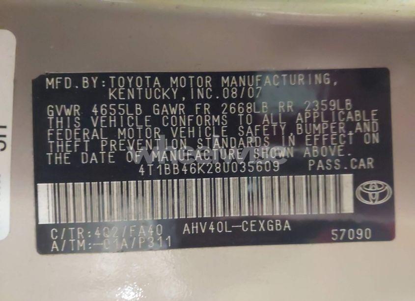 Photo 9 of 2008 Toyota Camry HYBRID (VIN 4T1BB46K28U035609)