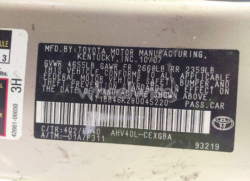Photo 9 of 2008 Toyota Camry HYBRID (VIN 4T1BB46K28U045220)