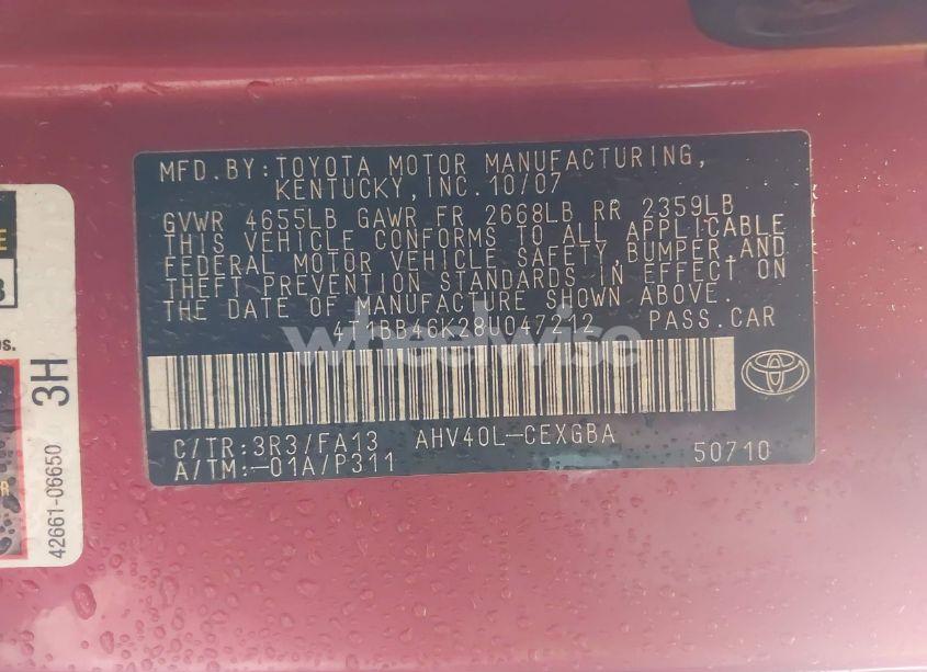 Photo 9 of 2008 Toyota Camry HYBRID (VIN 4T1BB46K28U047212)