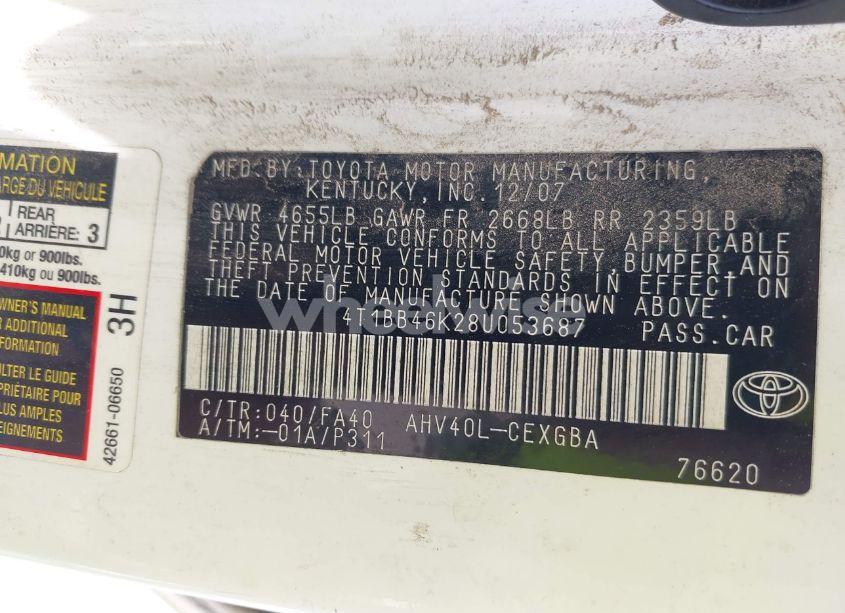 Photo 9 of 2008 Toyota Camry HYBRID (VIN 4T1BB46K28U053687)