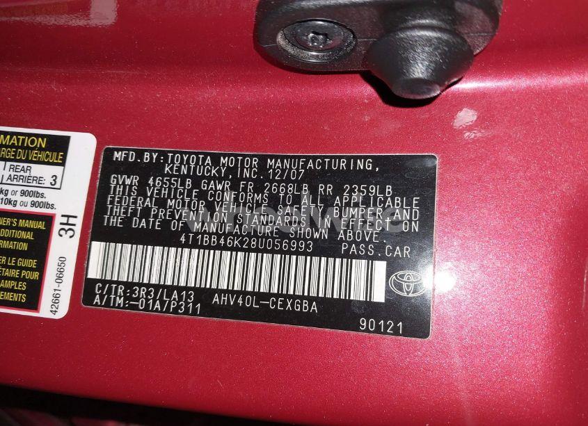 Photo 9 of 2008 Toyota Camry HYBRID (VIN 4T1BB46K28U056993)