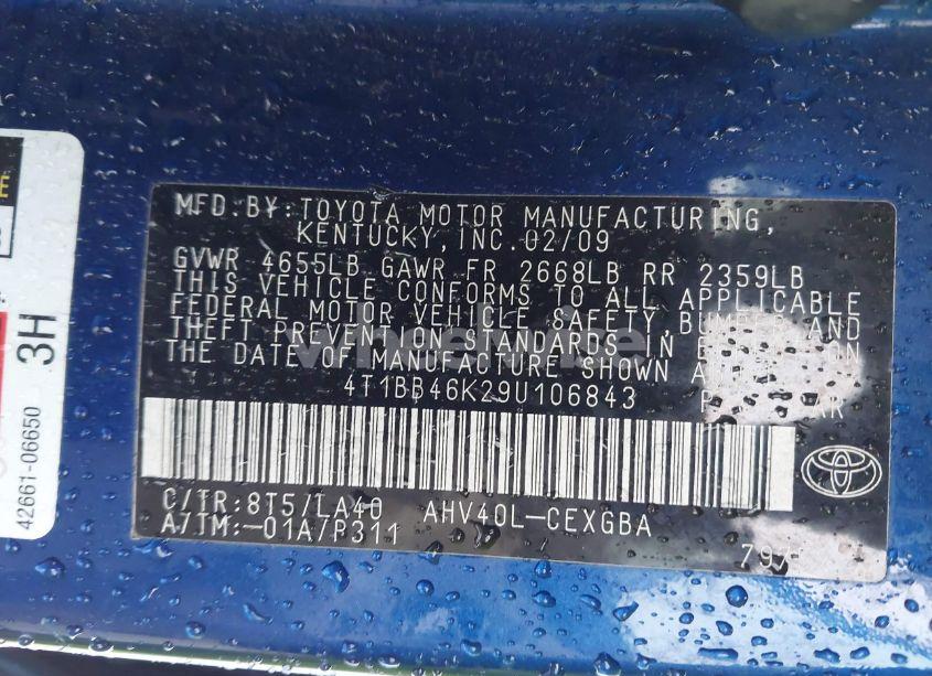 Photo 9 of 2009 Toyota Camry HYBRID (VIN 4T1BB46K29U106843)