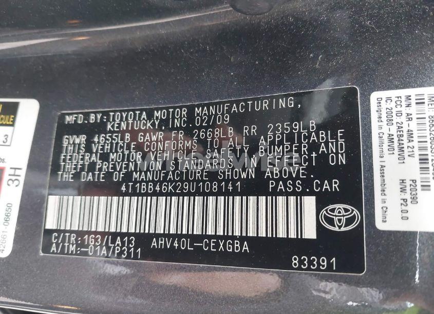Photo 9 of 2009 Toyota Camry HYBRID (VIN 4T1BB46K29U108141)