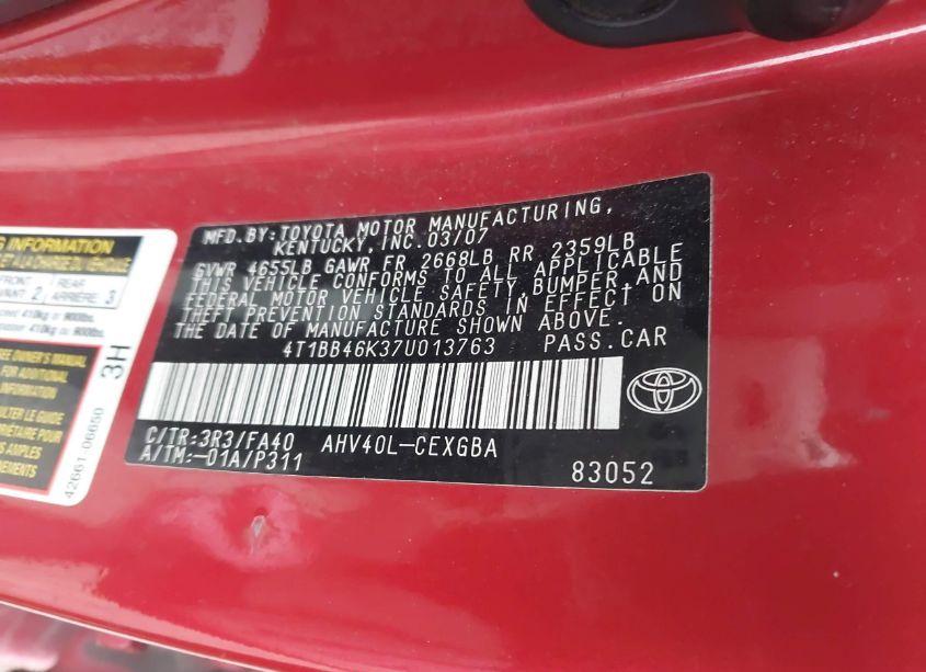 Photo 9 of 2007 Toyota Camry HYBRID (VIN 4T1BB46K37U013763)
