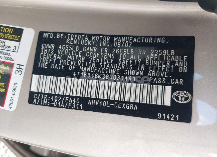 Photo 9 of 2008 Toyota Camry HYBRID (VIN 4T1BB46K38U031441)