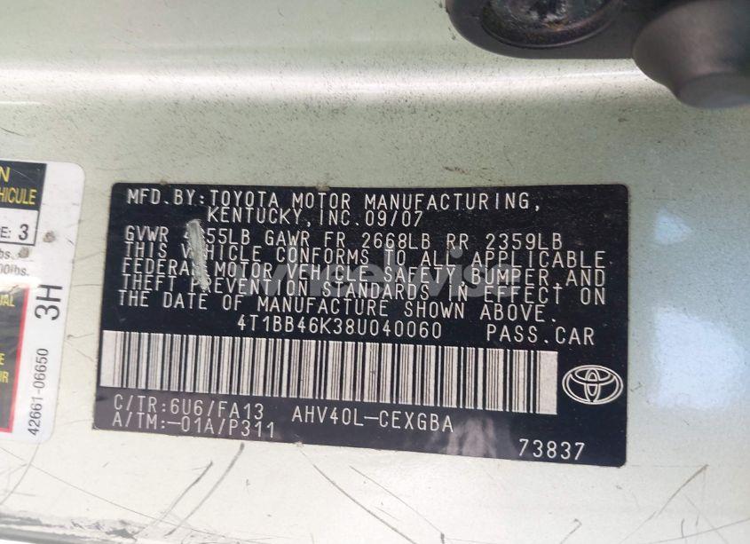 Photo 9 of 2008 Toyota Camry HYBRID (VIN 4T1BB46K38U040060)