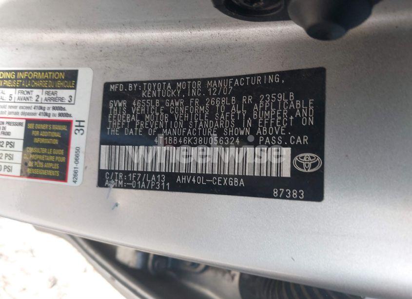 Photo 9 of 2008 Toyota Camry HYBRID (VIN 4T1BB46K38U056324)