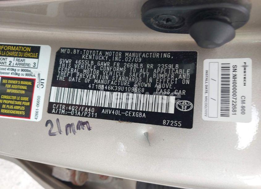 Photo 9 of 2009 Toyota Camry HYBRID (VIN 4T1BB46K39U109668)