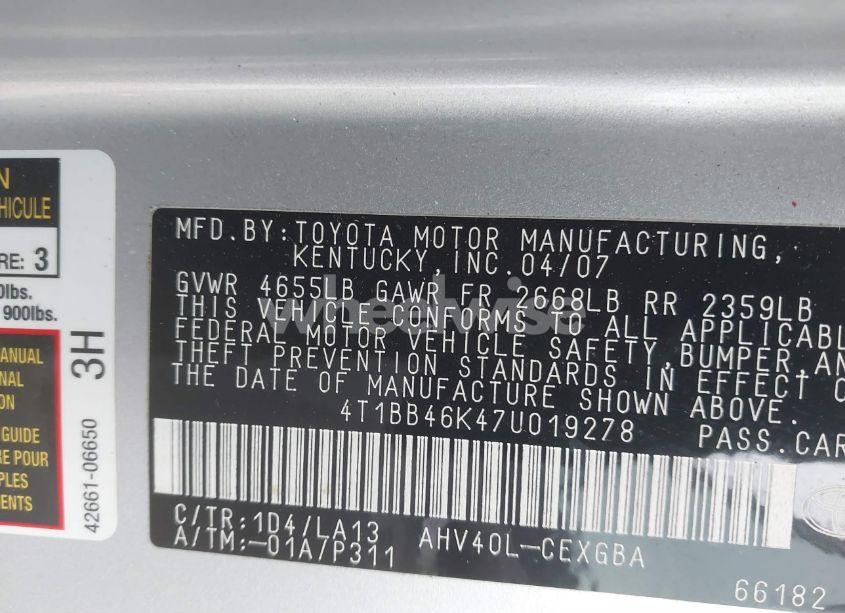 Photo 9 of 2007 Toyota Camry HYBRID (VIN 4T1BB46K47U019278)