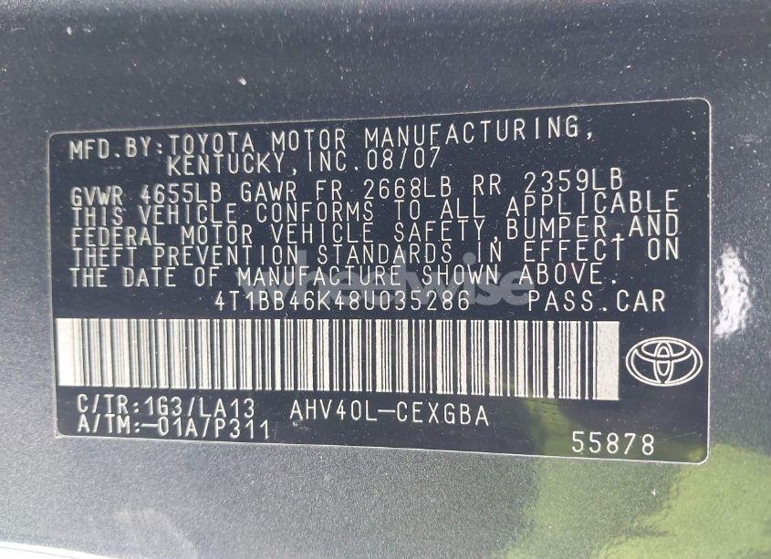 Photo 9 of 2008 Toyota Camry HYBRID (VIN 4T1BB46K48U035286)