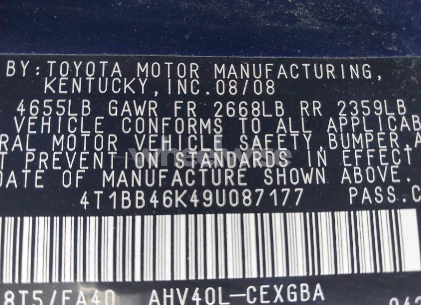 Photo 9 of 2009 Toyota Camry HYBRID (VIN 4T1BB46K49U087177)