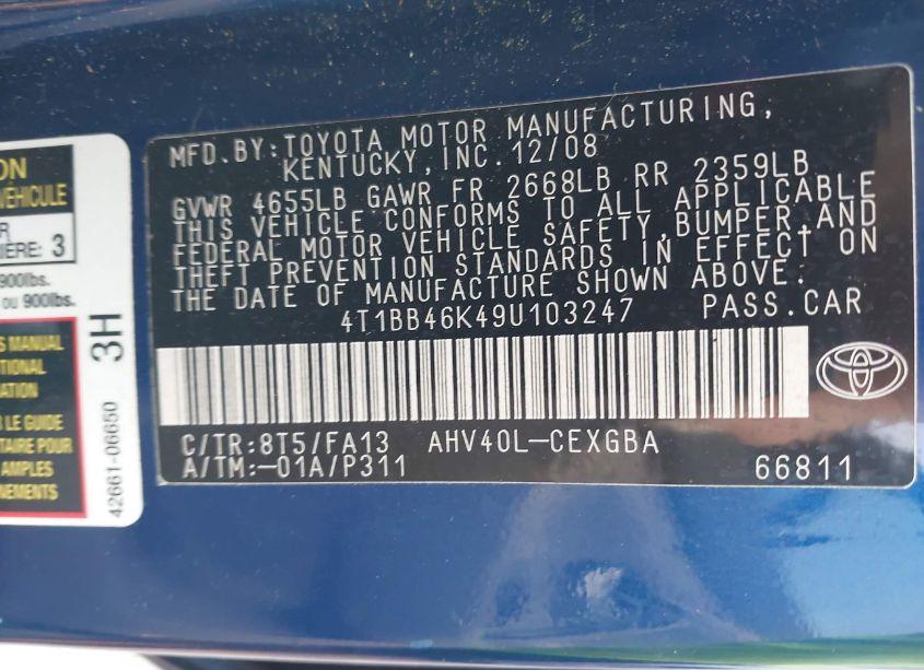 Photo 9 of 2009 Toyota Camry HYBRID (VIN 4T1BB46K49U103247)