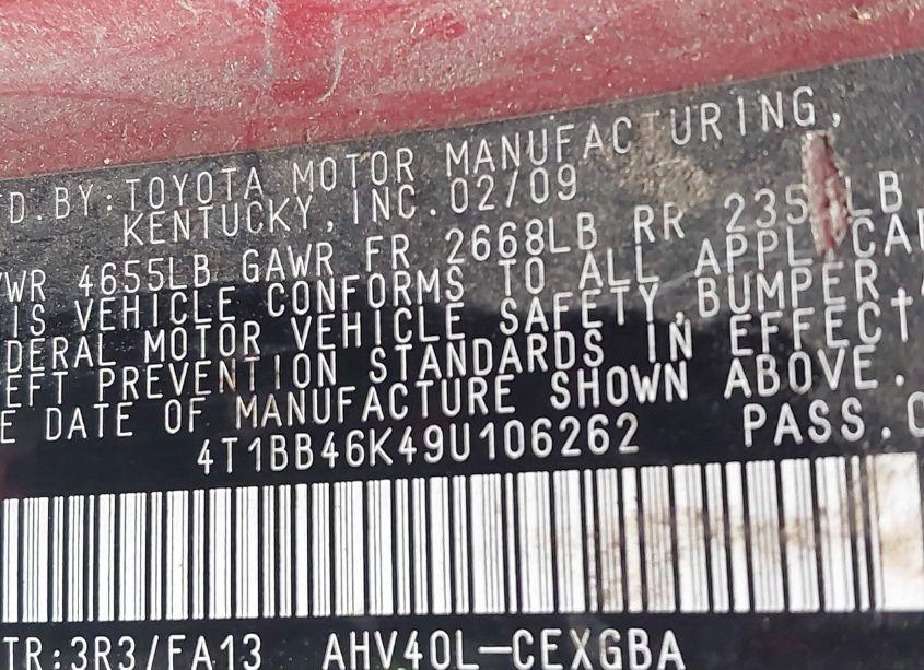 Photo 9 of 2009 Toyota Camry HYBRID (VIN 4T1BB46K49U106262)