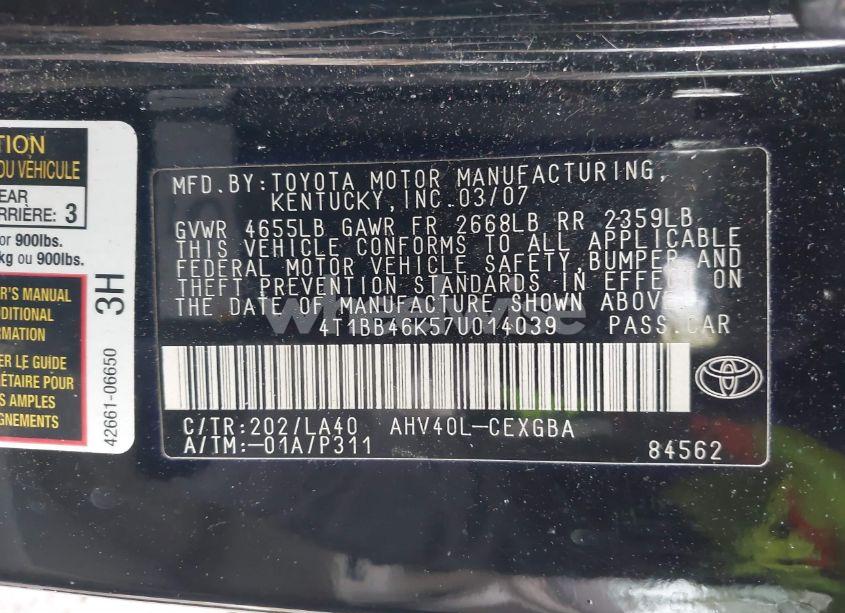 Photo 9 of 2007 Toyota Camry HYBRID (VIN 4T1BB46K57U014039)