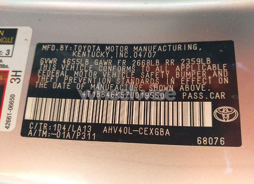 Photo 9 of 2007 Toyota Camry HYBRID (VIN 4T1BB46K57U019550)