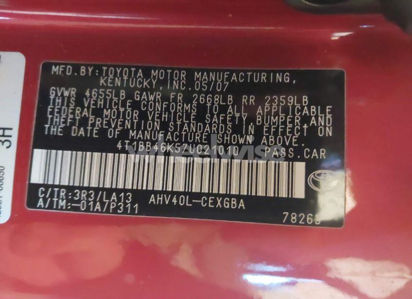 Photo 9 of 2007 Toyota Camry HYBRID (VIN 4T1BB46K57U021010)