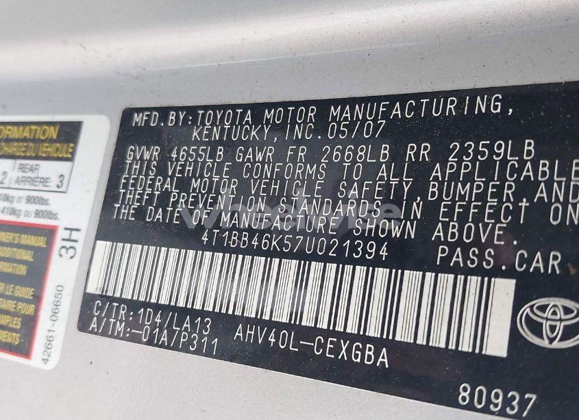 Photo 9 of 2007 Toyota Camry HYBRID (VIN 4T1BB46K57U021394)