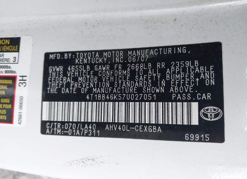 Photo 9 of 2007 Toyota Camry HYBRID (VIN 4T1BB46K57U027051)