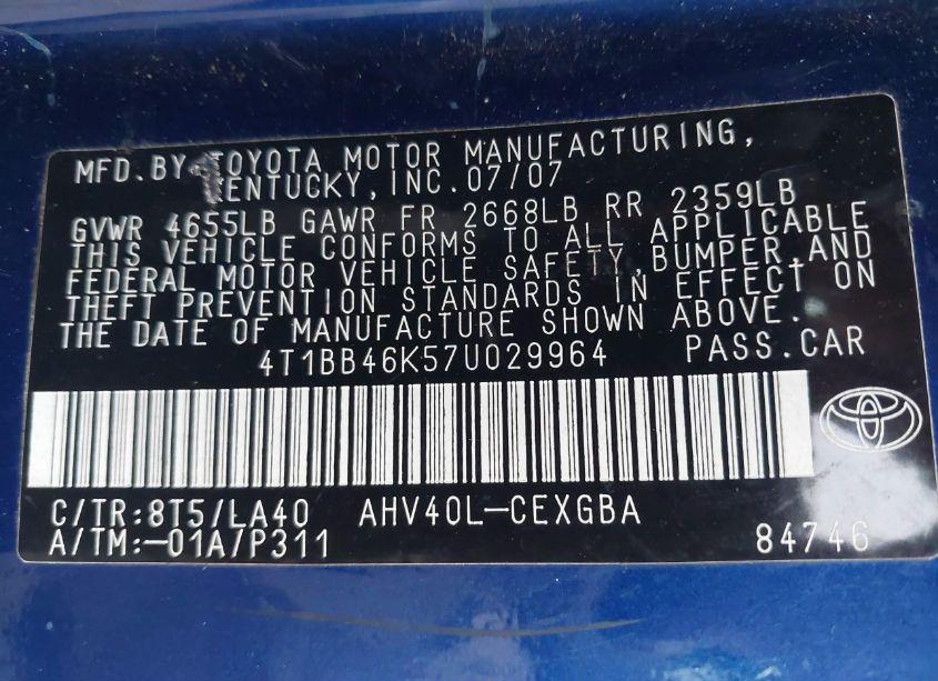 Photo 9 of 2007 Toyota Camry HYBRID (VIN 4T1BB46K57U029964)