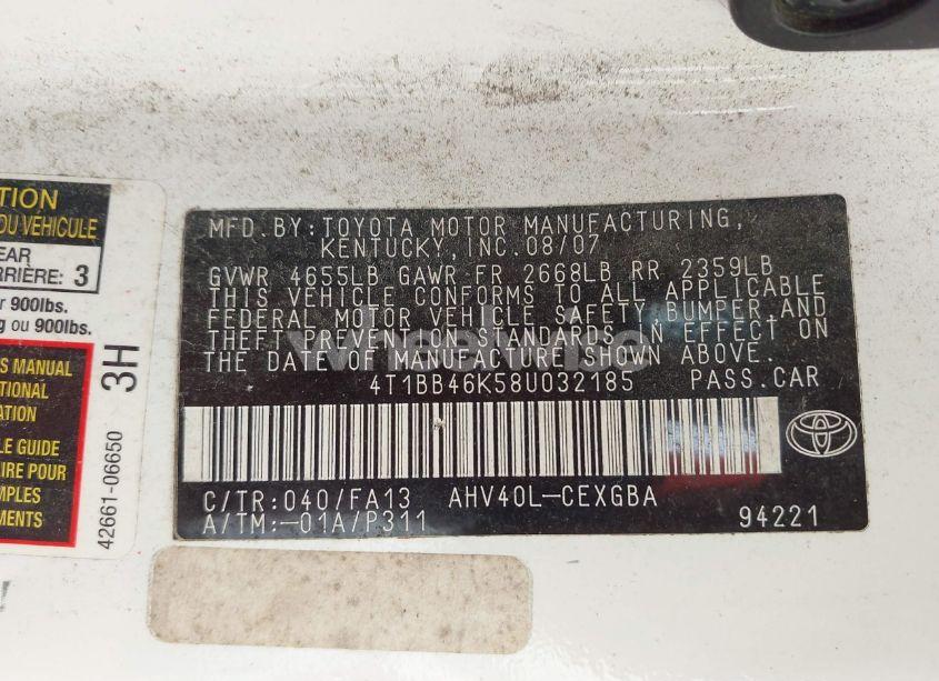 Photo 9 of 2008 Toyota Camry HYBRID (VIN 4T1BB46K58U032185)