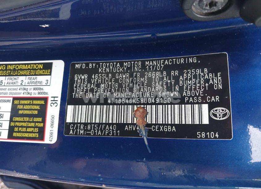 Photo 9 of 2008 Toyota Camry HYBRID (VIN 4T1BB46K58U049150)