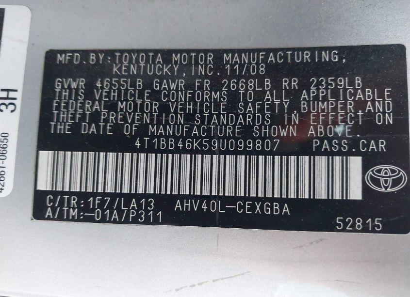 Photo 9 of 2009 Toyota Camry HYBRID (VIN 4T1BB46K59U099807)