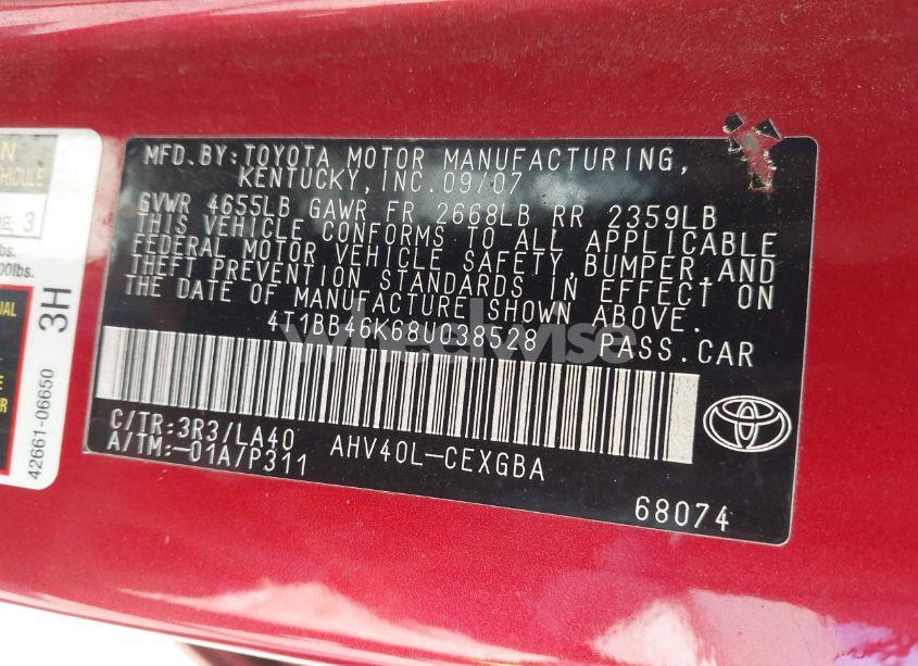 Photo 9 of 2008 Toyota Camry HYBRID (VIN 4T1BB46K68U038528)