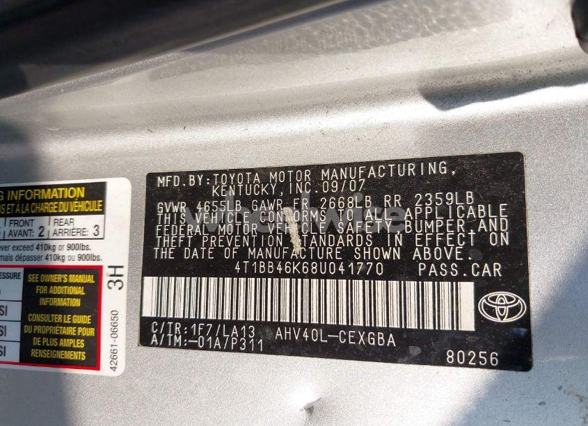 Photo 9 of 2008 Toyota Camry HYBRID (VIN 4T1BB46K68U041770)
