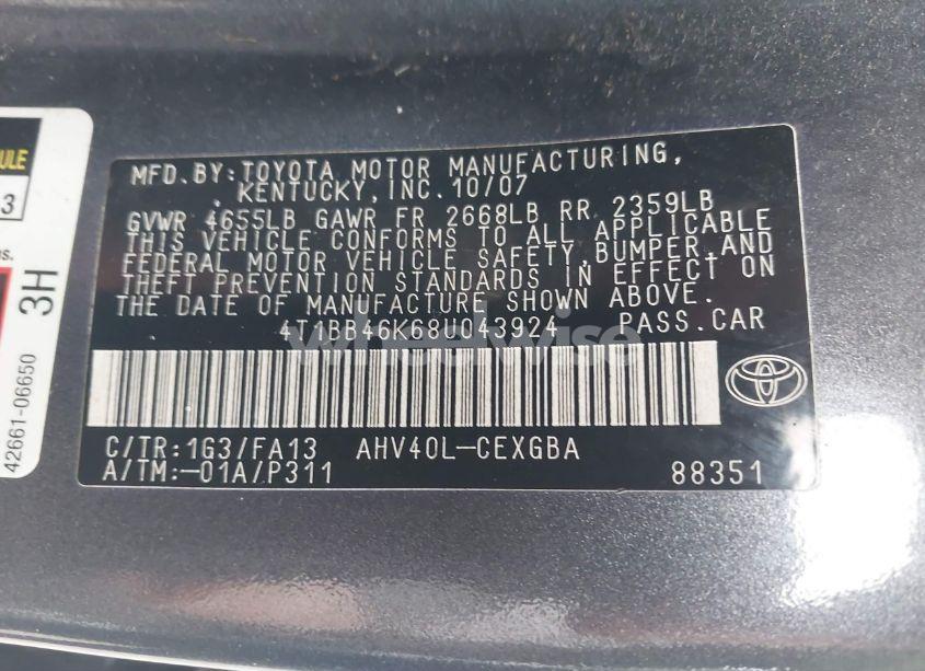 Photo 9 of 2008 Toyota Camry HYBRID (VIN 4T1BB46K68U043924)